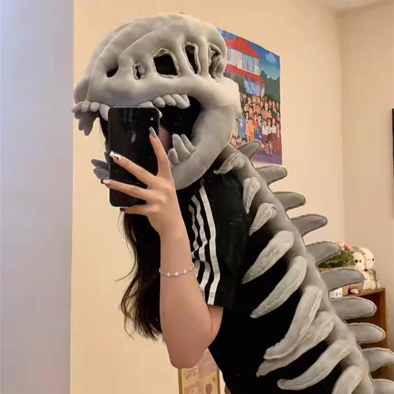 Halloween Dinosaur Skeleton Costume Headpiece, Funny Role Play Plush Toy, Soft Stuffed Dinosaur, Creative Prank Gift for Girlfriend, Kids, Family & Friends