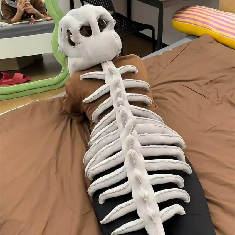 Halloween Dinosaur Skeleton Costume Headpiece, Funny Role Play Plush Toy, Soft Stuffed Dinosaur, Creative Prank Gift for Girlfriend, Kids, Family & Friends
