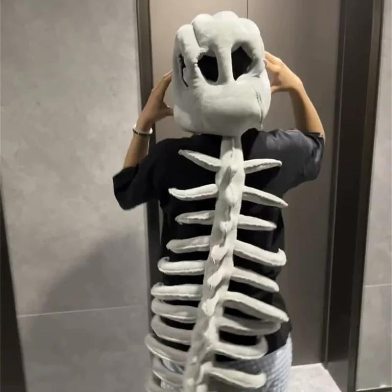 Halloween Dinosaur Skeleton Costume Headpiece, Funny Role Play Plush Toy, Soft Stuffed Dinosaur, Creative Prank Gift for Girlfriend, Kids, Family & Friends